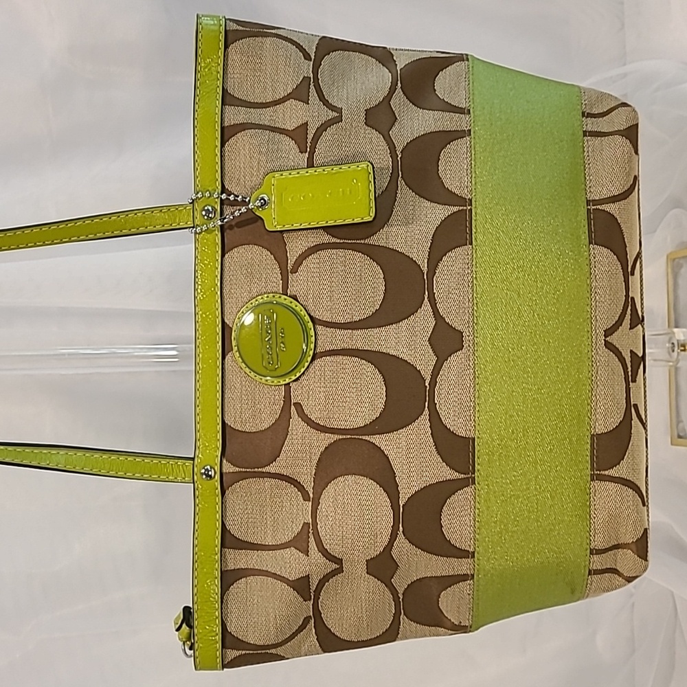Coach Signature Canvas Tote - Brown and Green